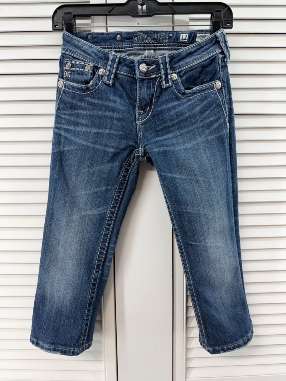 Miss Me girls size 12 Dark Blue embellished Capri Jeans